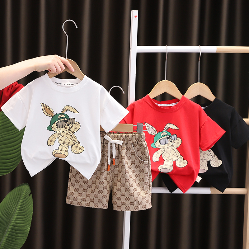 Set Đồ Mùa Hè 2 Món Gồm Áo Thun Cotton In Hình Thỏ + Quần Ngắn Cho Bé Sơ Sinh 0-5 Tuổi