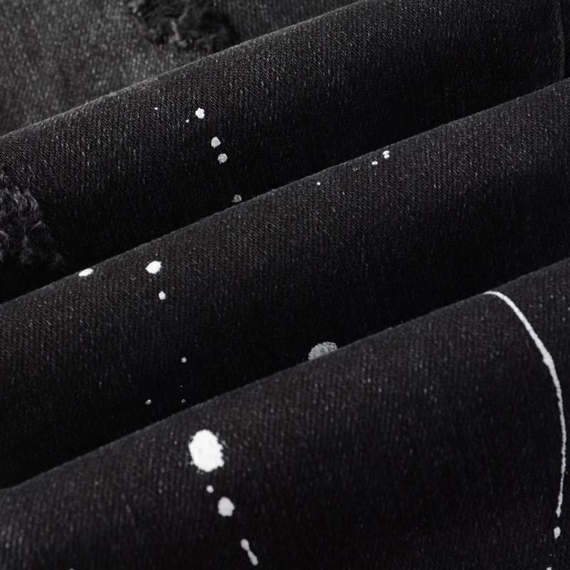 Amiri Street Fashion Mens Jeans Vintage Black Elastic Slim Fit Jeans Mens Perforated Pants Red Beaded Patch Designer Hip Hop Denim Pants