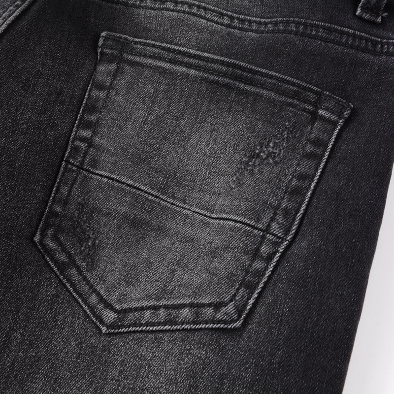 Amiri Street Fashion Mens Jeans Vintage Black Elastic Slim Fit Jeans Mens Perforated Pants Red Beaded Patch Designer Hip Hop Denim Pants