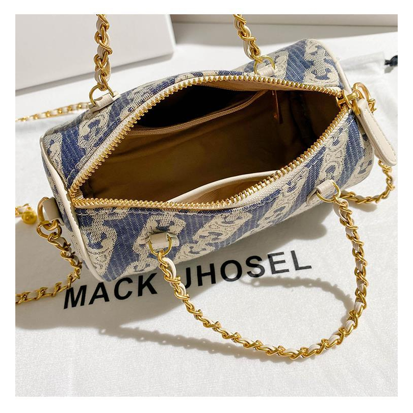 Túi Xách Đeo Chéo Hình Trụ Cỡ Nhỏ Phối Dây Đeo Sợi Xích Thời Trang Cao Cấp Cho Nữ