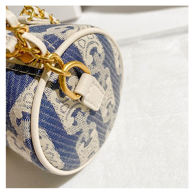 Túi Xách Đeo Chéo Hình Trụ Cỡ Nhỏ Phối Dây Đeo Sợi Xích Thời Trang Cao Cấp Cho Nữ