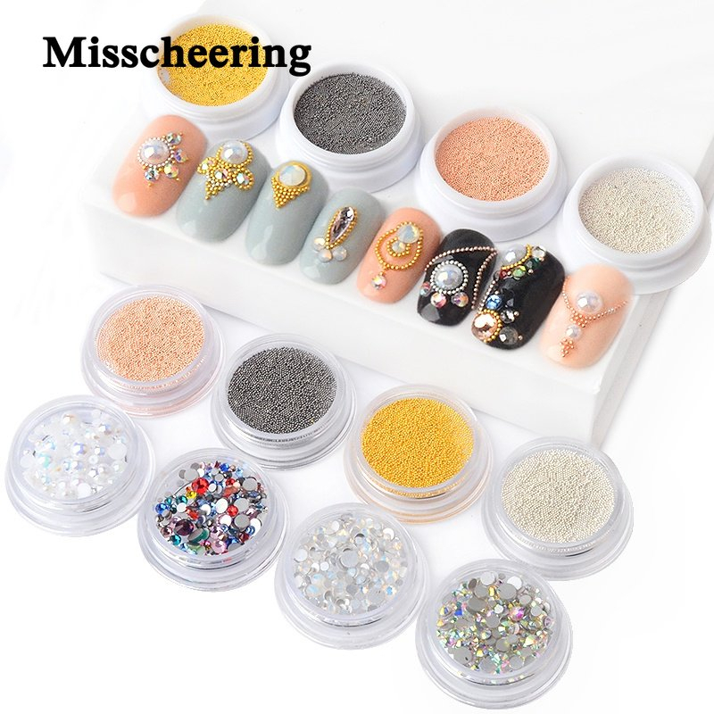 Hộp hạt pha lê/ ngọc trai/ kim cương giả mini bằng thép không gỉ trang trí móng nghệ thuật Misscheering