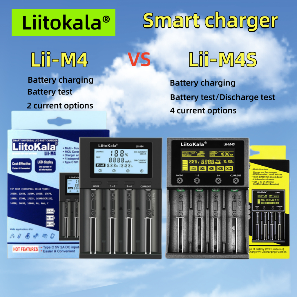 LiitoKala Lii-M4/M4S Lii-402/202 Lii-S2/S4 + U1 3.7V 18650 18350 26650 14500 16340 Pin lithium NiMH 