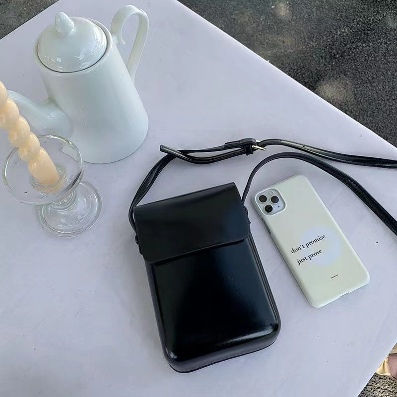 Túi Da PU Đeo Vai Màu Trơn Đựng Điện Thoại Phong Cách retro