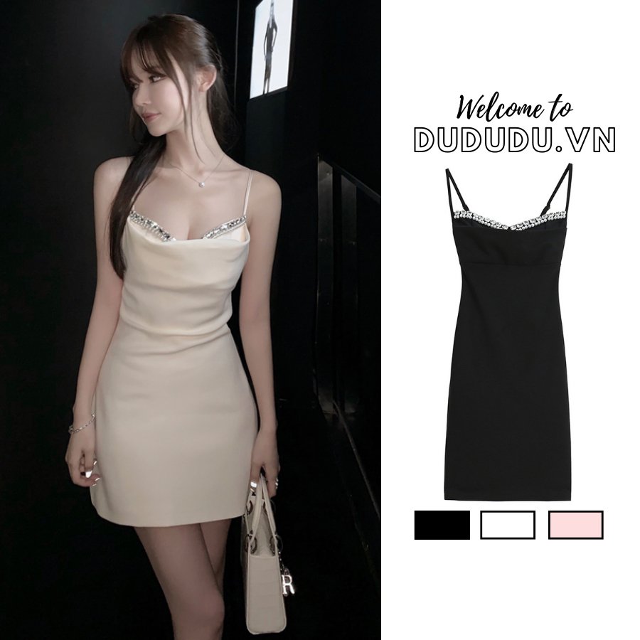 Đầm ngắn ôm body nữ cao cấp đính kim cương và ngọc trai giả sang trọng, quyến rũ, trẻ trung, thời trang mới dành cho các nàng mặc đi tiệc, đi chơi