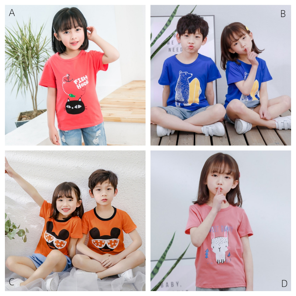 Áo Thun Tay Ngắn Chất Liệu Cotton Họa Tiết Hoạt Hình Thời Trang Mùa Hè Cho Bé