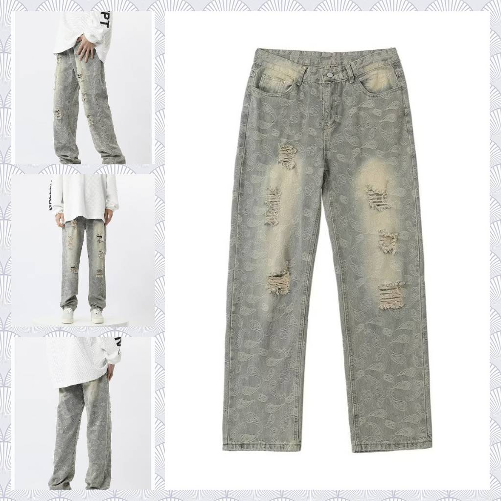 Hàng Mới Về Quần jeans Nam Thời Trang Harajuku quần bò ống rộng quần jean nam rách gối quần jean baggy chất đũi cao cấp