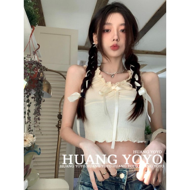 Áo Croptop Sát Nách Dáng Ôm Phối Nơ Thời Trang Mùa Hè Cho Nữ