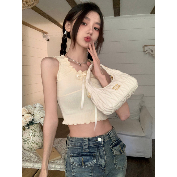 Áo Croptop Sát Nách Dáng Ôm Phối Nơ Thời Trang Mùa Hè Cho Nữ