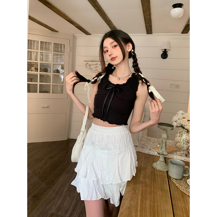 Áo Croptop Sát Nách Dáng Ôm Phối Nơ Thời Trang Mùa Hè Cho Nữ