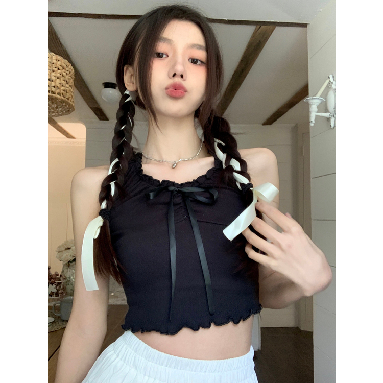 Áo Croptop Sát Nách Dáng Ôm Phối Nơ Thời Trang Mùa Hè Cho Nữ