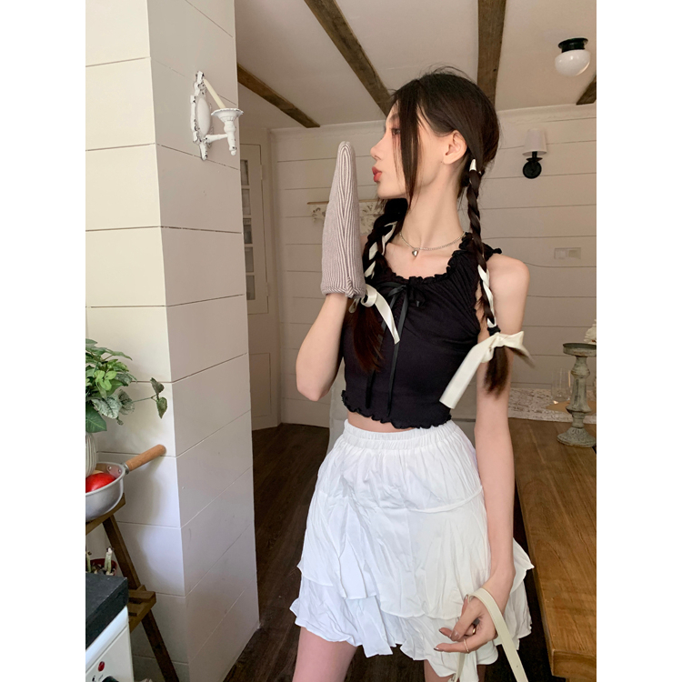 Áo Croptop Sát Nách Dáng Ôm Phối Nơ Thời Trang Mùa Hè Cho Nữ