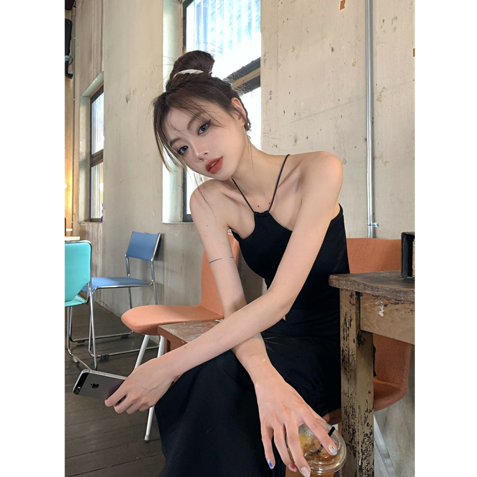 【JMWOMEN】Áo Hai Dây Dáng Ngắn Màu Đen Thời Trang Mùa Hè Xinh Xắn Cho Nữ