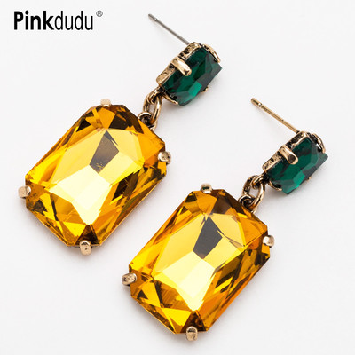 Khuyên tai Pinkdudu PD639 hợp kim dáng dài mặt hình học nhiều màu sắc thời trang cho nữ