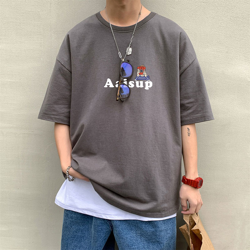 Áo Thun Ngắn Tay Dáng Rộng In Họa Tiết Thời Trang Mùa Hè Hàn Quốc Dành Cho Nam
