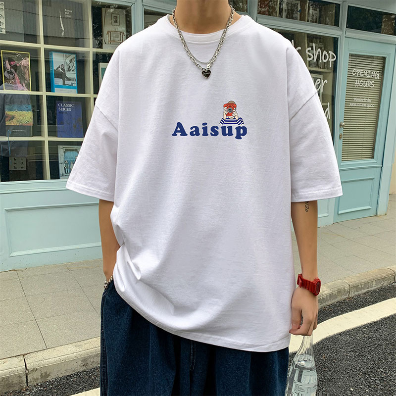 Áo Thun Ngắn Tay Dáng Rộng In Họa Tiết Thời Trang Mùa Hè Hàn Quốc Dành Cho Nam