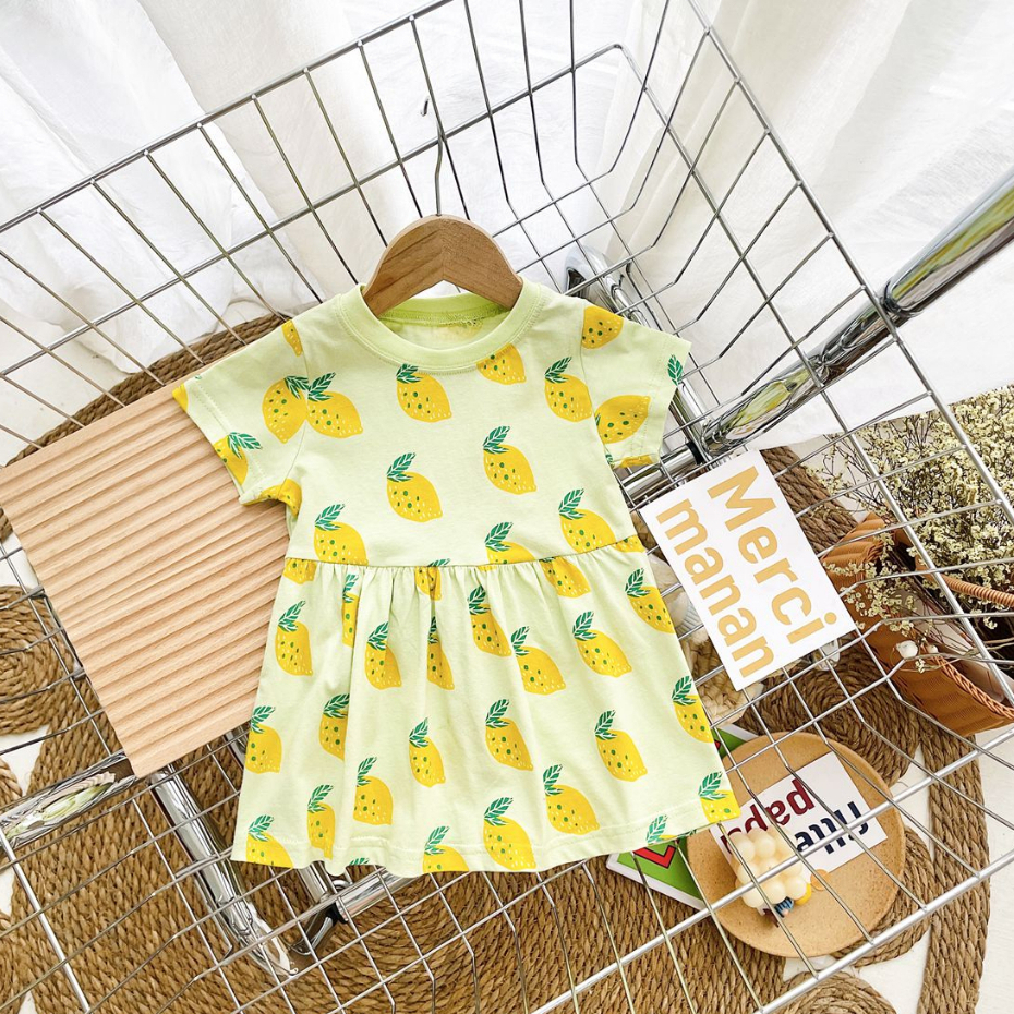 Sanlutoz Đầm Cotton Tay Ngắn In Họa Tiết Dễ Thương Thoải Mái Thời Trang Mùa Hè Cho Bé Gái