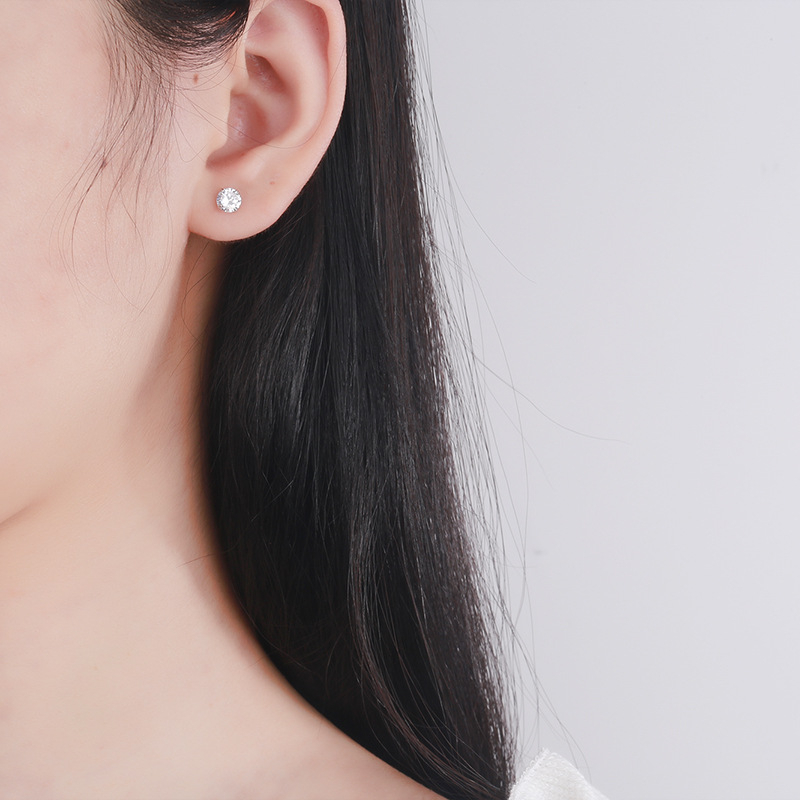 1 Cặp Bông Tai Titan Bạc 925 Đính Đá Zircon 3-8MM Cho Nữ