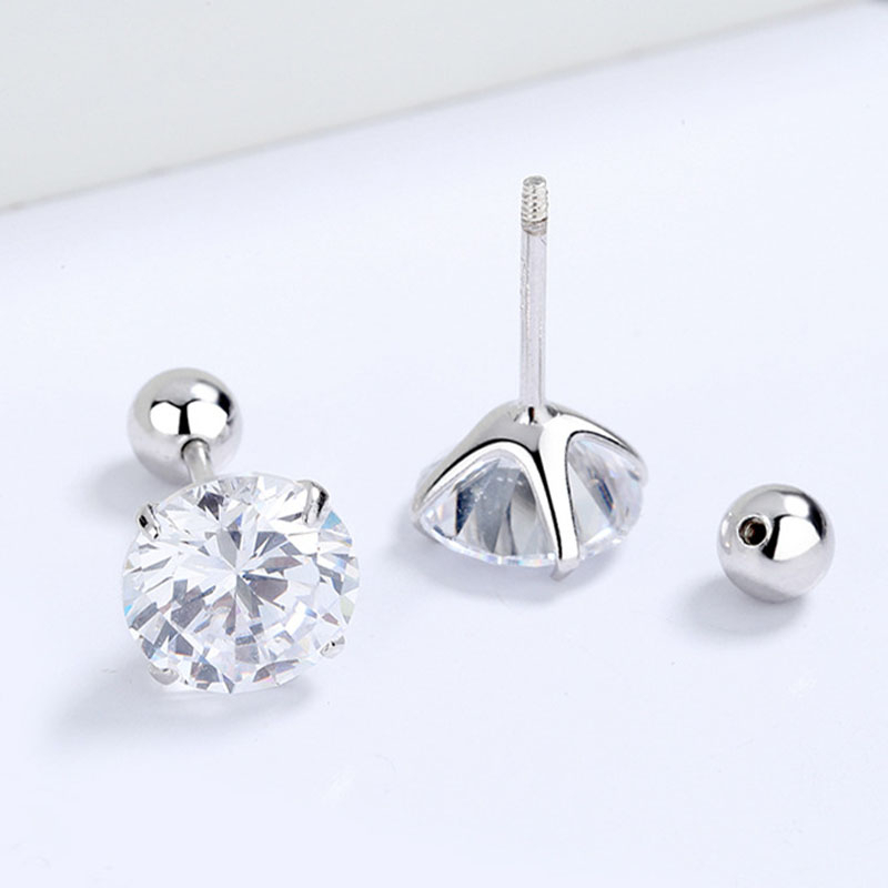 1 Cặp Bông Tai Titan Bạc 925 Đính Đá Zircon 3-8MM Cho Nữ