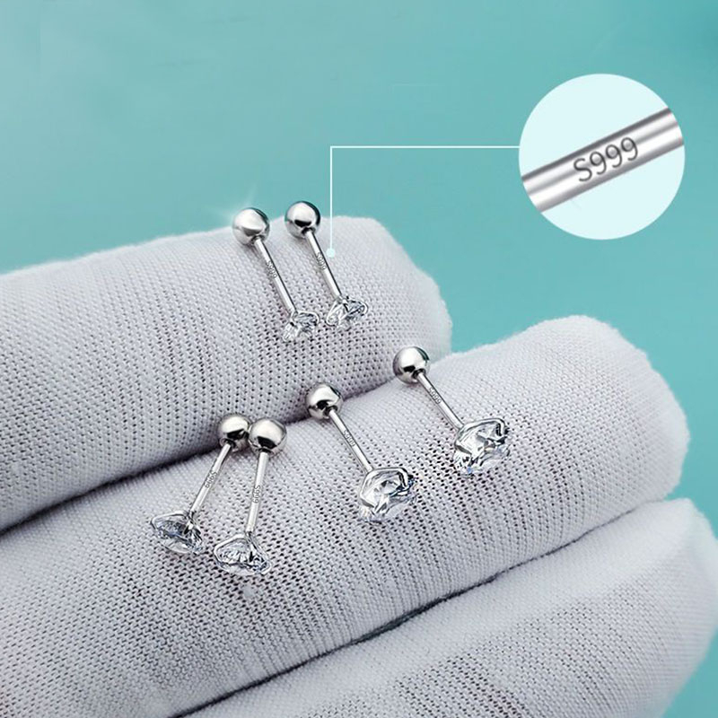 1 Cặp Bông Tai Titan Bạc 925 Đính Đá Zircon 3-8MM Cho Nữ