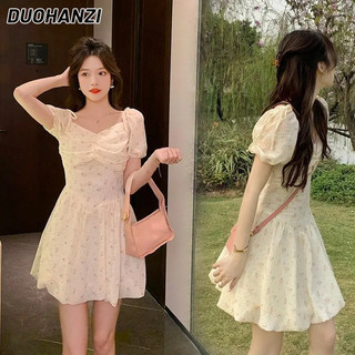 DUOHANZI  Đầm Hoa Tay Phồng Ngắn Thiết Kế Dễ Thương Cho Nữ