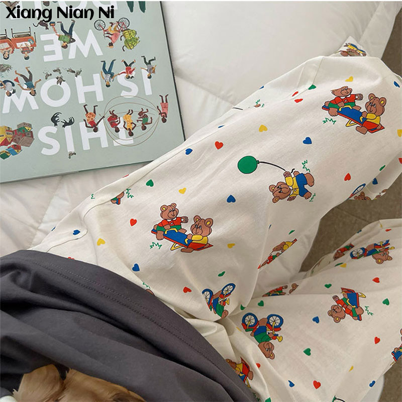 Xiang Nian Ni Quần Dài Mặc Nhà Họa Tiết Hoạt Hình Phong Cách Hàn Quốc Cho Nữ
