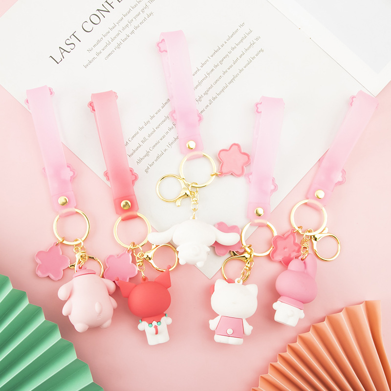 Dễ thương SANRIO Chuỗi khóa Sakura Hello Kitty Kuromi My Melody Cinnamoroll Xe chìa khóa cô gái quà tặng kt Móc Khóa