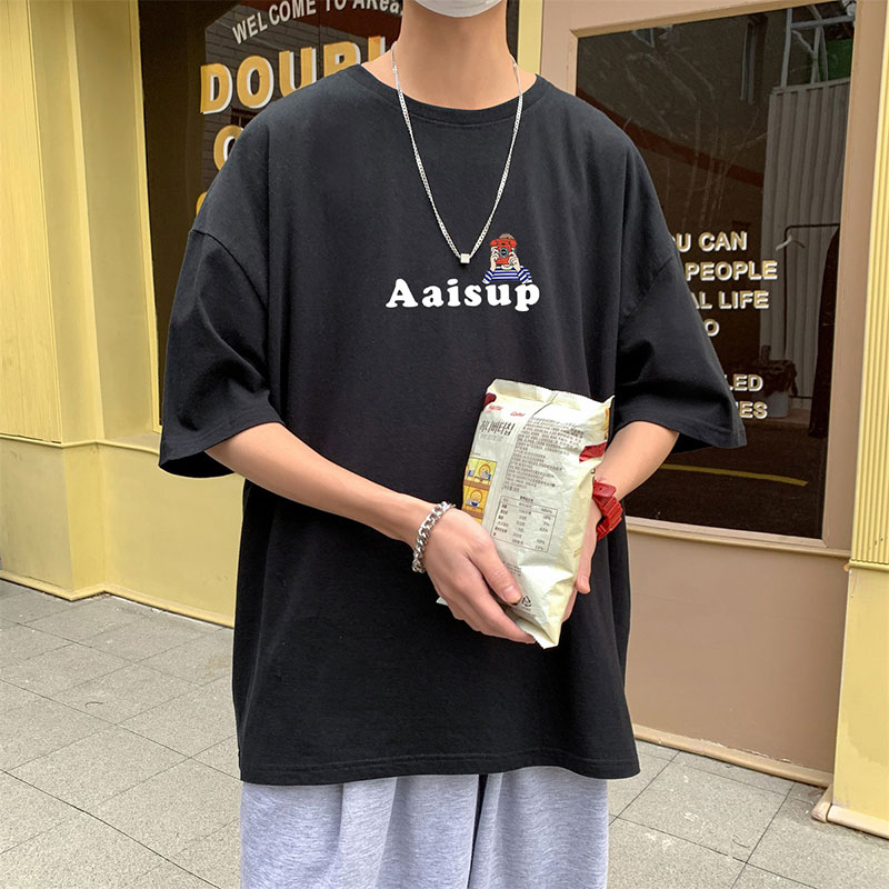 Áo Thun Ngắn Tay Dáng Rộng In Họa Tiết Thời Trang Mùa Hè Hàn Quốc Dành Cho Nam