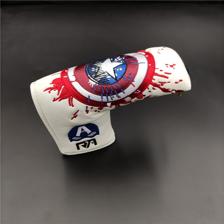 Golf Putter Cover Captain America Splash Shield Thiết kế thêu Đóng cửa từ tính Da Pu mềm Móc treo và