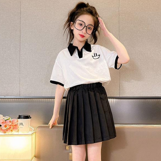 Set Áo Váy Xếp Ly Mùa Hè Cho Bé Gái 3-14 Tuổi