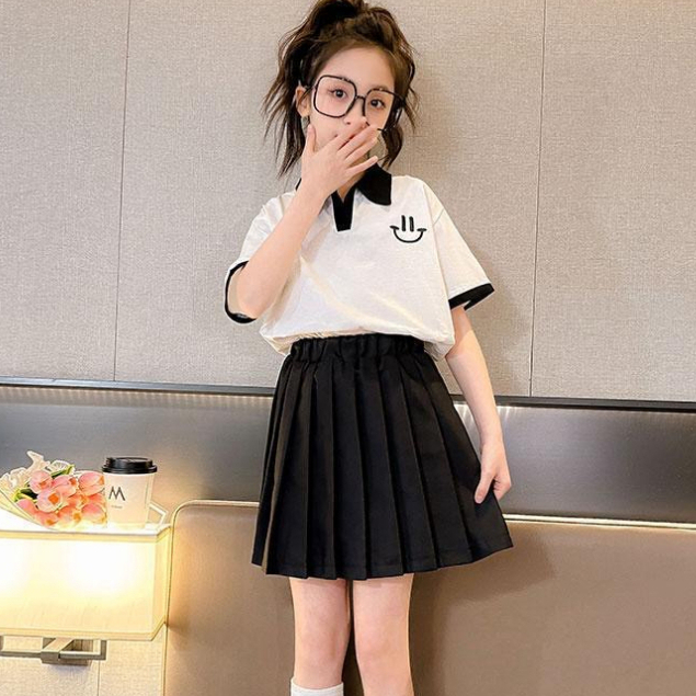 Set Áo Váy Xếp Ly Mùa Hè Cho Bé Gái 3-14 Tuổi