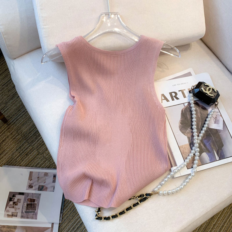 Áo Tank Top Dệt Kim Lụa Lạnh Khoét Lỗ Dáng Ôm Thiết Kế Mới Mùa Hè Cho Nữ