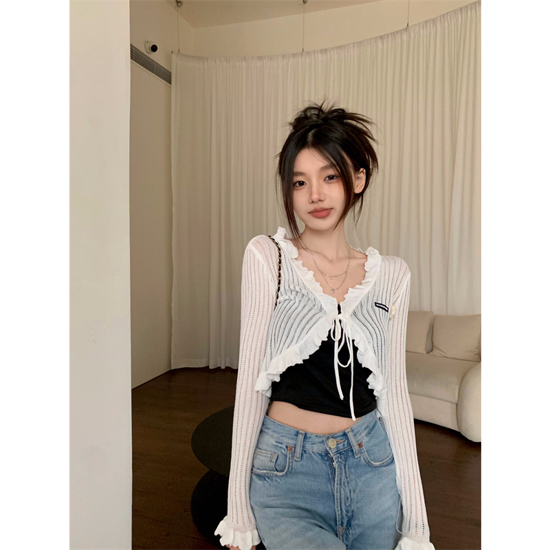 Lalisas Áo Khoác cardigan Dệt Kim Chống Nắng Dáng Ngắn Thiết Kế Hình Gia Vị Ngọt Ngào Thời Trang Cho Nữ