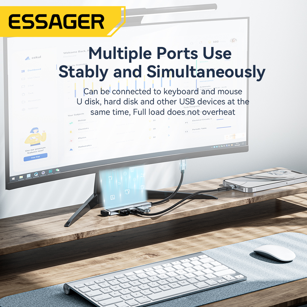 Essager Bộ Chia Cổng usb Type c 4K 30HZ HDMI 3 / 4 / 5 Trong 1 Cho Laptop