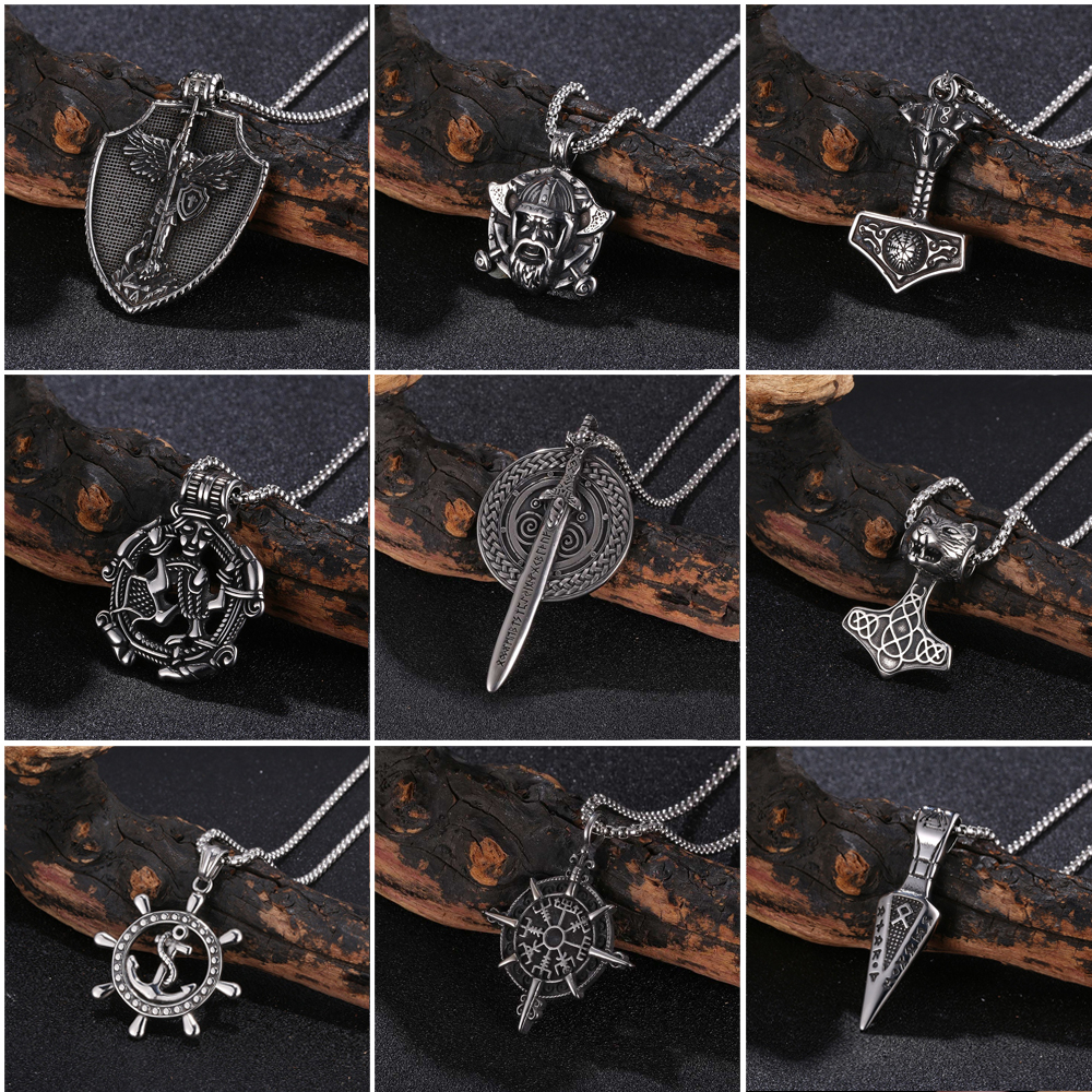 Vòng cổ Mặt Chiến Binh Viking Bằng Thép Titan Phong Cách Punk Rock Thời Trang Cho Nam