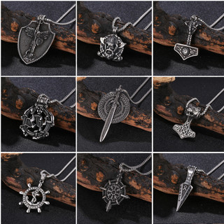 Vòng cổ Mặt Chiến Binh Viking Bằng Thép Titan Phong Cách Punk Rock Thời Trang Cho Nam