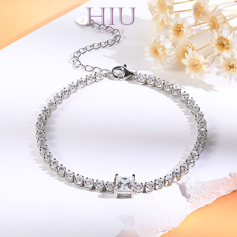 【GRA】Mossanstone women's bracelet/Kim Cương Nhân Tạo Moissanite Vòng đeo tay nữ S925 bạc (5.5mm)/Quà Tặng Sinh Nhật / Valentine/1 carat D màu vuông Mosan đá có thể vượt qua bút kim cương với chứng