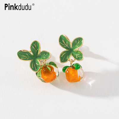 Pinkdudu Vintage Glazed Hoa Hồng Pháp Bông Tai Hợp Kim Thời Trang Nhựa Bông Tai Cho Nữ Trang Sức Quà Tặng PD913