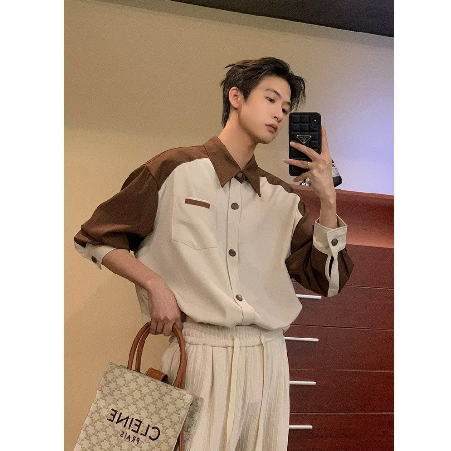 Áo Sơ Mi Phong Cách Harajuku Nghệ Thuật Hợp Thời Trang Mới Cho Nam áo sơ mi nam dài tay simple thời trang nam from rộng hàn quốc fashion áo kiểu nam nữ