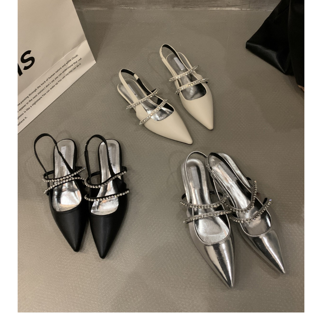 Giày Sandal Phẳng Cao Cấp Đính Đá Giả Kim Cương Mùa Hè Phong Cách Mới 2023