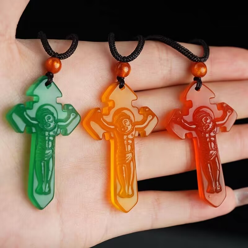 Mặt Vòng cổ Đá Mã Não Tự Nhiên Hình Thánh Giá Cho Cặp Đôi