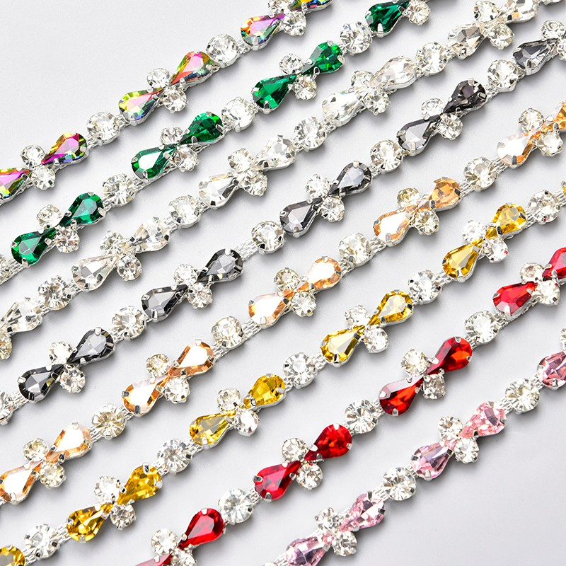 1 yard (90cm) Chuỗi Hạt Pha Lê Giả Kim Cương Pha Lê Đá Rhinestone 1cm Với Hạt Nở Hoa Diy Phụ Kiện Đám Cưới