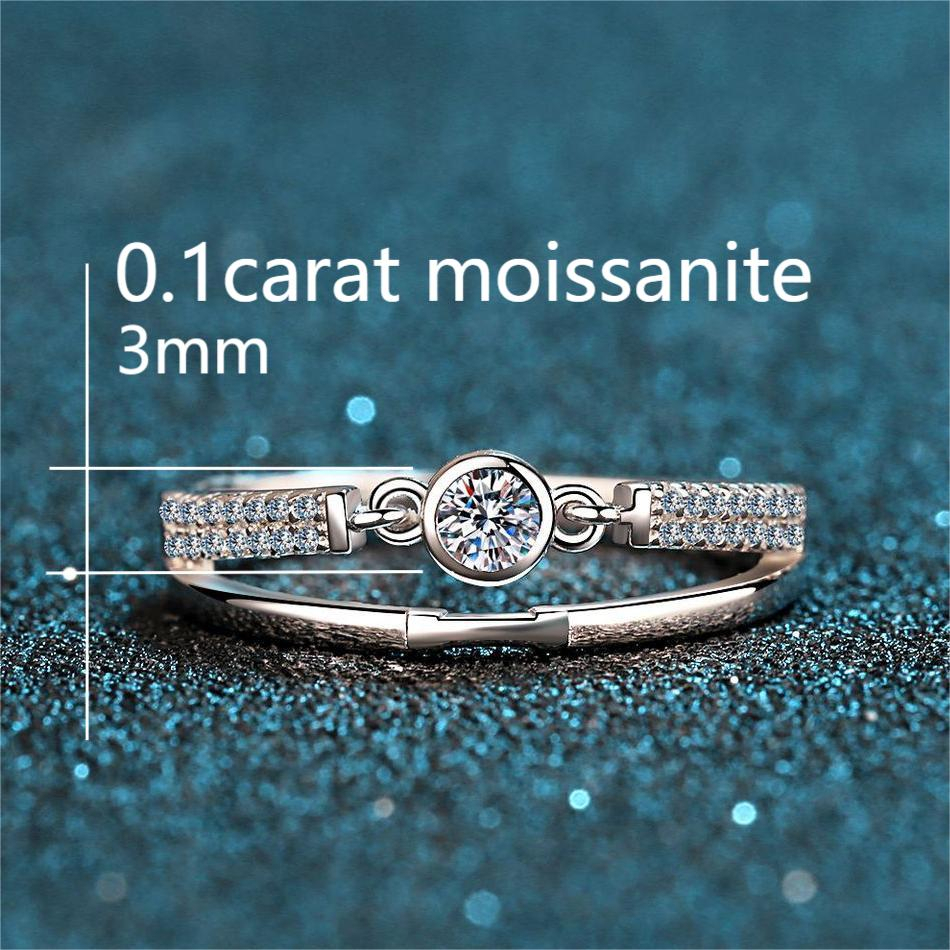 XDY-930 Nhẫn nữ 925 bạc nguyên chất, 0.1 carat Moissanite (không có giấy chứng nhận)/3mm Zircon