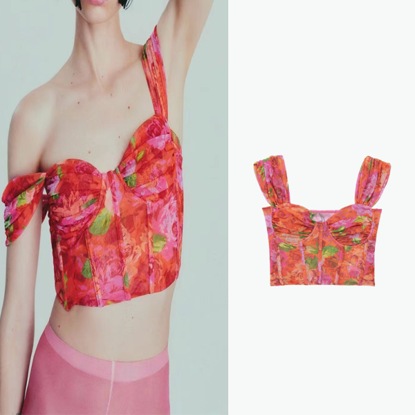 Uibey Áo kiểu corset dáng ngắn bề mặt lụa thời trang 7351