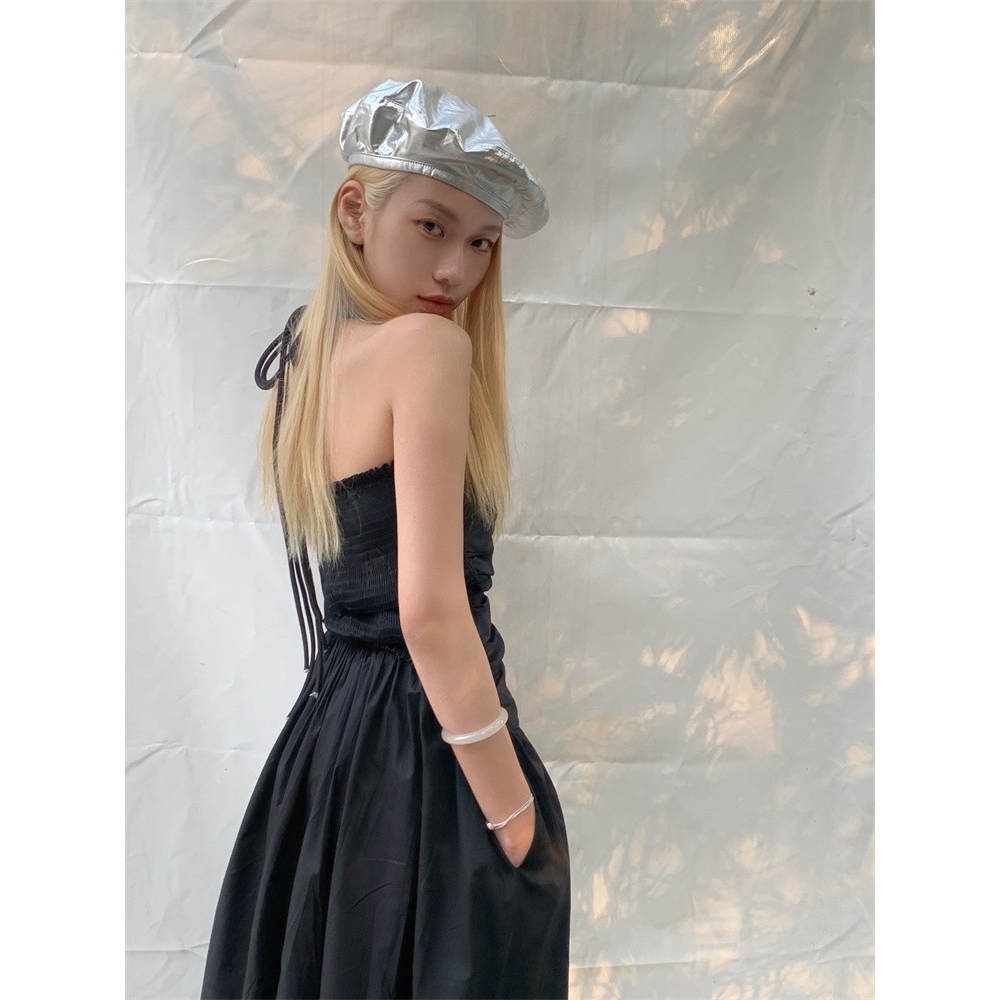 Đầm Dài Dáng Chữ A Màu Trắng Thiết Kế Cổ Yếm Thời Trang Mùa Hè Phong Cách Mới Cho Nữ