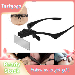 Justgogo Kính lúp đội đầu có đèn LED đa năng dành cho nối mi dài