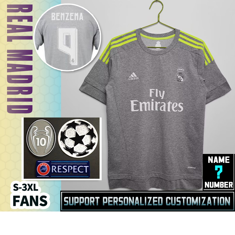 Áo Thun Bóng Đá Real Madrid Away 2015-16  S-2XL * Chất Lượng Cao Tùy Chỉnh *