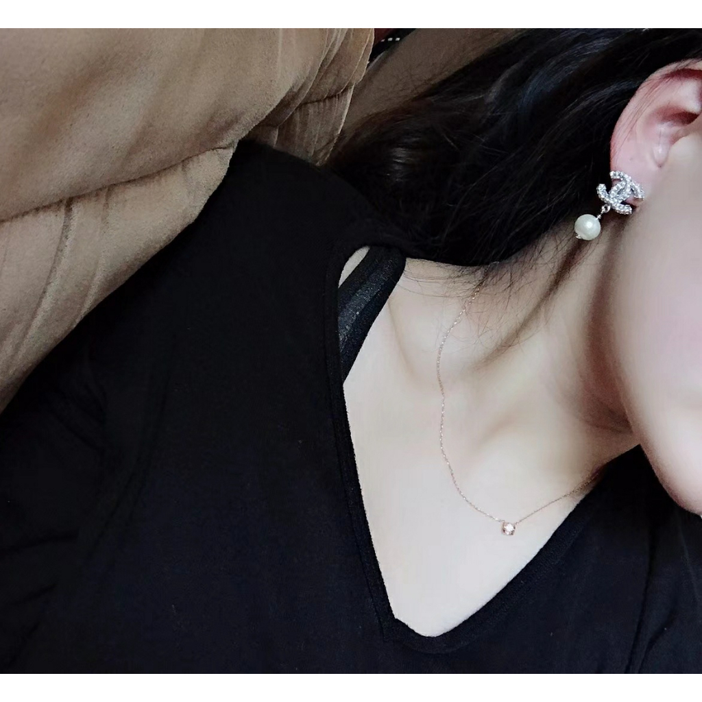 Bông Tai Mạ Bạc 925 Hình Chữ Cái Đính Ngọc Trai Thời Trang