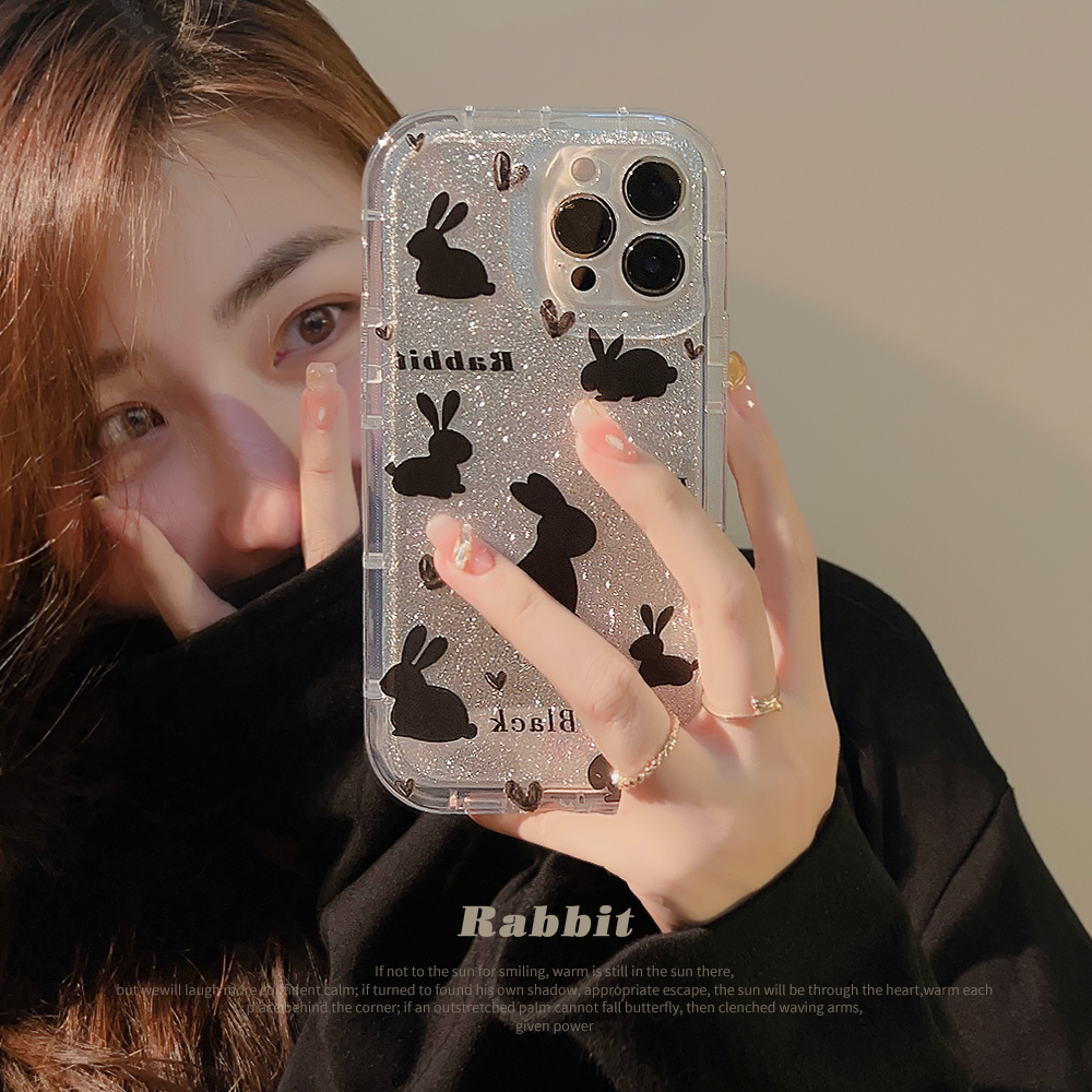 Ốp Điện Thoại Chống Sốc Hình Thỏ Đen Cho iPhone 14Promax 14Pro 14Plus 14 13Promax 13Pro 13 12Promax 12Pro 12 11Promax 11