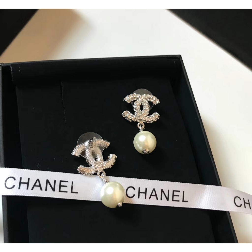 Bông Tai Mạ Bạc 925 Hình Chữ Cái Đính Ngọc Trai Thời Trang